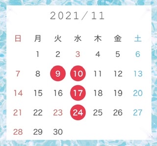 ♦11月定休日のご案内♦